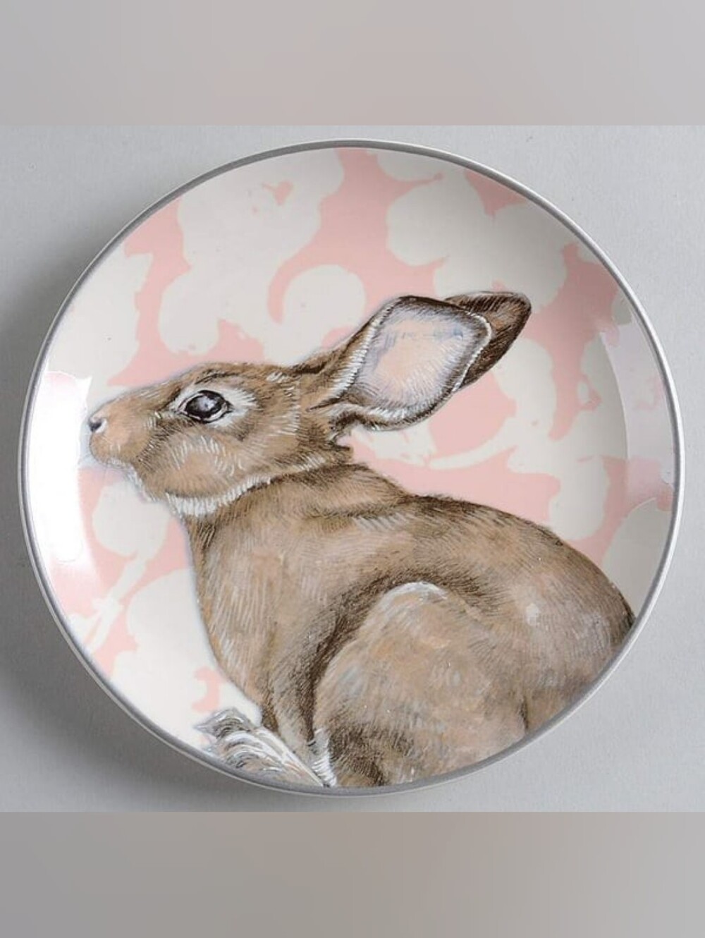 Pink Damask Rabbit Decorative Plate in Pink and Brown